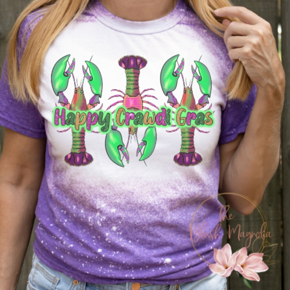 Bleached Mardi Gras Tees - Mardi Gras Shirts - Crawfish Shirt - Crawdi Gras Tee